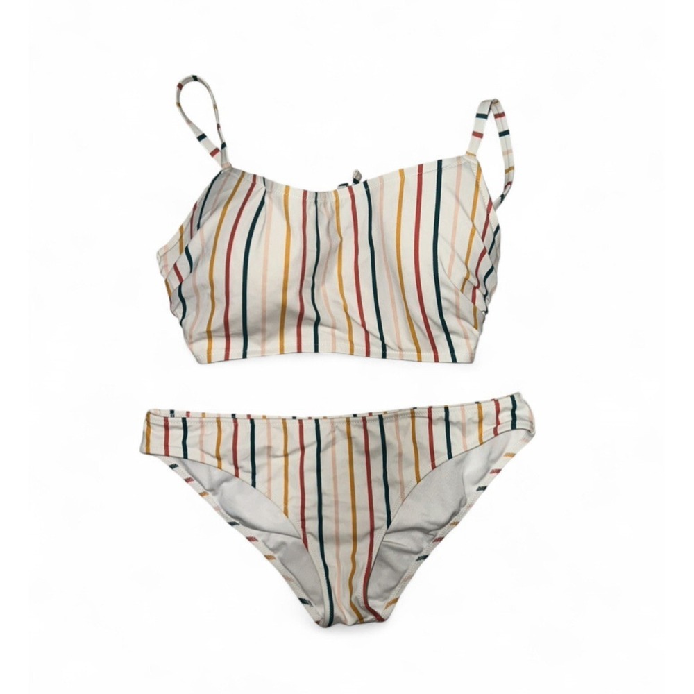 Shade & Shore 2 Piece Striped Bikini Set White Multicolor Women's Medium &‎ 34DD